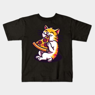 Cat eats pizza Kids T-Shirt